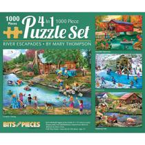 Bits and Pieces - 1000 Peça Quebra-Cabeça para Adultos - River Escapades 4-em-1 Multi-Pack Set - 1000 pc Country Water Scene Jigsaw por Artista Mary Thompson