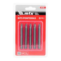 Bits Philips PH2 5x75mm Aço CrV 54 HRC 1/4 Pol. 5 Peças MTX Bits Philips PH2 5x75mm Aço CrV 54 HRC 1/4 Pol. 5 Peças MTX
