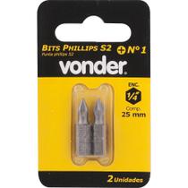 Bits ponteira philips 1/4" n.2 1/4x75mm aço s2 com 2 peças - Vonder