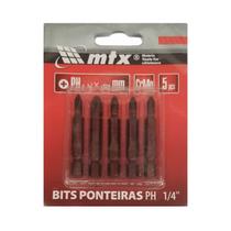 Bits Ponteira Phillips 1/4 Ph2 5.0mm X 50mm Kit 5 Pçs - Mtx