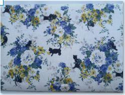 Black Cat in Blue Flowers. Linho+Alg Japonês. (50x55cm)