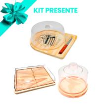 BLACK OFERTA Kit 3pçs Porta Frios 21X16,5CM, Manteigueira, Boleira e Faquinha Madeira NATURAL Café. Bolo, Frios, Queijos, Cozinha