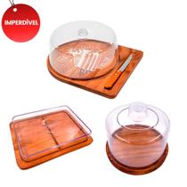 BLACK OFERTA KIT 3pçs Porta Frios 21X16,5CM, Manteigueira, Boleira e Faquinha Madeira RUSTICO Café, Cozinha