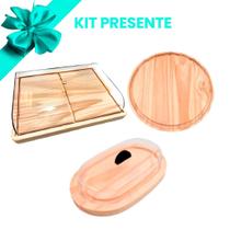 BLACK OFERTA KIT 3pçs Porta Frios Médio 21X16,5cm, Manteigueira e Tabua Redonda 25cm de Madeira e Acrílico, Cozinha, Café, Frios, Petiscos