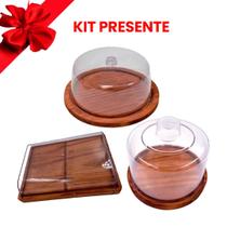 BLACK OFERTA KIT 3pçs Porta Frios MEDIO 21X16,5CM, Queijeira e Boleira Madeira RUSTICAS, Acrílico, Cozinha, Café, Mesa posta