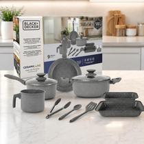 BlackDecker Conjunto de Panelas Ceramic Line 9Pçs Grey Marble Revestimento Cerâmico Antiaderente Alta Compatibilidade e Design Moderno