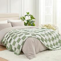 Blanket Snuggle Sac Faux Fur, xadrez, tamanho duplo, verde sálvia