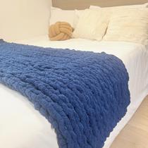 Blanket Throw MocaDNG Chunky Knit 100x150cm Chenille azul marinho