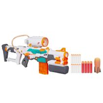 Blaster Nerf Modulus Tri-Strike com Mega Barrel e lançador de foguetes Blaster Nerf Modulus Tri-Strike com Mega Barrel e lançador de foguetes