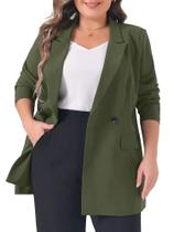 Blazer Agnes Orinda Plus Size com Lapela, Botões e Bolsos, Verde Blazer Agnes Orinda Plus Size com Lapela, Botões e Bolsos, Verde