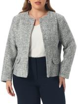 Blazer Agnes Orinda Plus Size em Tweed sem Gola 4X Preto