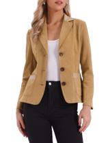 Blazer Allegra K de camurça sintética para mulheres com gola de lapela cáqui Blazer Allegra K de camurça sintética para mulheres com gola de lapela cáqui