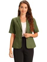 Blazer Allegra K Linen para mulheres de manga curta verde militar Blazer Allegra K Linen para mulheres de manga curta verde militar
