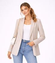Blazer Alongado Feminino Em Alfaiataria Aishty Bege