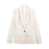 Blazer Bege Slim Fit Com Decote Em V Para Mulheres Com Bolsos, Botão Único, Casual, Manga Longa,