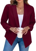 Blazer BOFETA feminino, casual, franzido, manga comprida, vinho tinto