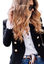 Blazer Botões Dourados Feminino Estilo Balmain Top Qualidade Acinturado Moderna