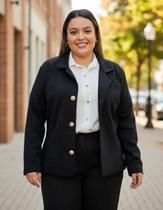 Blazer Casaco Feminino Alfaiataria Inverno Manga Longa Plus Size Neoprene Social Trabalho e Festas