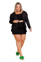 Blazer Casaco Feminino Plus Size Malha Canelado Têndencida