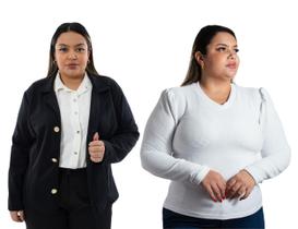 Blazer Casaco Feminino Plus Size Neopreme Inverno + Blusa sueter Manga Longa