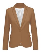 Blazer casaco luvamia feminino com lapela entalhada, manga comprida, marrom