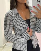 Blazer Casaco Quadradinho em Tricô - Branco