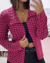 Blazer Casaco Quadradinho em Tricô - Pink