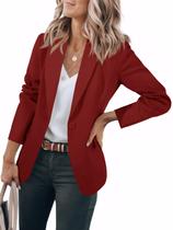 Blazer Cicy Bell feminino com frente aberta, manga comprida, cor de vinho