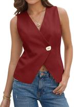 Blazer, colete feminino Tankaneo, decote em V, com botões, sem mangas Blazer, colete feminino Tankaneo, decote em V, com botões, sem mangas