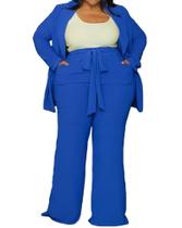 Blazer combina com calças femininas iYmoo de manga comprida com pernas retas, azul