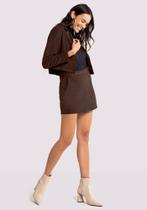 Blazer Cropped em Sarja Marrom com Elastano Lunender 20825