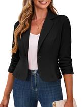 Blazer Cropped Preto Traleubie com Gola Lapela e Manga 3/4