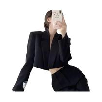 Blazer Curto Branco Feminino, Casaco Básico De Manga Longa, Frente Aberta, Casual Para Escritório