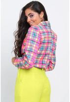 blazer curto estampado xadrez rosa (502bz000271 )-P blazer curto estampado xadrez rosa (502bz000271 )-P