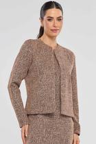 Blazer Curto PKS Alfaiataria Tweed Elegance Marrom