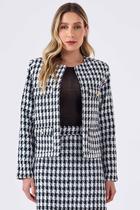Blazer Curto PKS Alfaiataria Tweed Preto e Branco Blazer Curto PKS Alfaiataria Tweed Preto e Branco