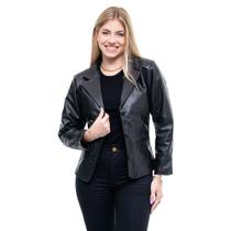 Blazer de Couro Bovino Feminino Clássico Tradicional Moda