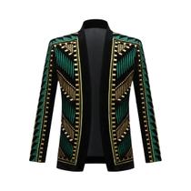Blazer De Veludo Masculino Com Bordado Pesado Para Performance Em Nightclubs E Bares, Traje De Dança Blazer De Veludo Masculino Com Bordado Pesado Para Performance Em Nightclubs E Bares, Traje De Dança