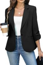 Blazer ELLEVEN Slim Fit com Mangas 3/4 Franzidas Preto G Blazer ELLEVEN Slim Fit com Mangas 3/4 Franzidas Preto G