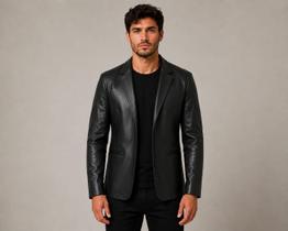 Blazer Esporte Fino Masculino Sarja Resinada Preta Luxo Cor:PretoTamanho:M Blazer Esporte Fino Masculino Sarja Resinada Preta Luxo Cor:PretoTamanho:M