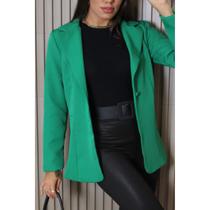 Blazer Feminino Alongado Alfaitaria com Botão Forrado Verde Bandeira