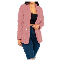 Blazer Feminino Botão Longo Sobretudo Alfaiataria Social