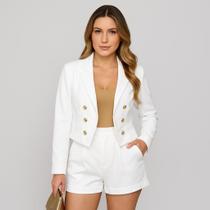 Blazer Feminino Casaquinho Alfaiataria Casaco Social Com Botão Lindo Gola Lapela