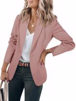 Blazer feminino Cicy Bell, casual, aberto, frente, manga comprida, rosa nude