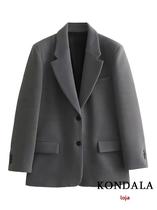 Blazer Feminino Cinza Escuro - Manga Comprida, Decote V e Bolsos Blazer Feminino Cinza Escuro - Manga Comprida, Decote V e Bolsos