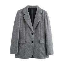 Blazer Feminino Cinza - Fashion, Vintage, Gola Entalhada e Bolsos