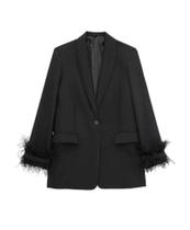 Blazer Feminino com Plumas na Manga preto tam M