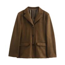 Blazer Feminino De Inverno Em Cor Sólida Com Lapela E Bolso, Casaco Curto Casual Solto, Jaqueta De Blazer Feminino De Inverno Em Cor Sólida Com Lapela E Bolso, Casaco Curto Casual Solto, Jaqueta De
