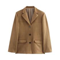 Blazer Feminino De Inverno Em Cor Sólida Com Lapela E Bolso, Casaco Curto Casual Solto, Jaqueta De