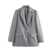 Blazer Feminino de Lã com Bolsos e Botão Único - Modelo Espinha de Peixe